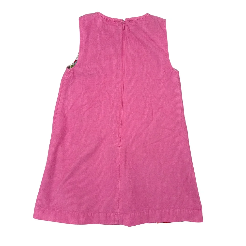 Mini Boden Dress Girls Size 5 / 6 Pink Corduroy Fox Pinnie Back to School